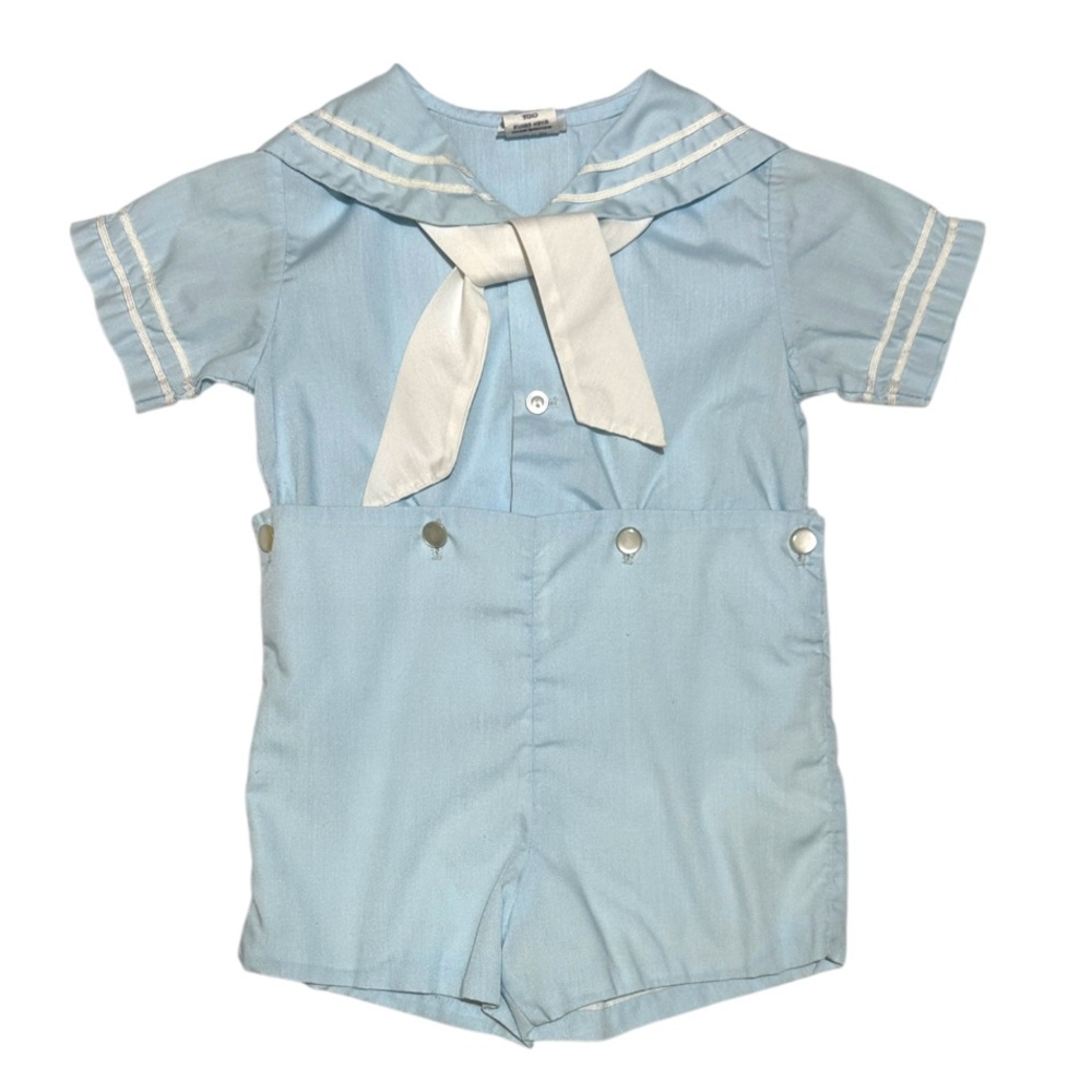 EUC Vintage C.I.Castro baby blue button on romper sailor outfit size 18/24mo